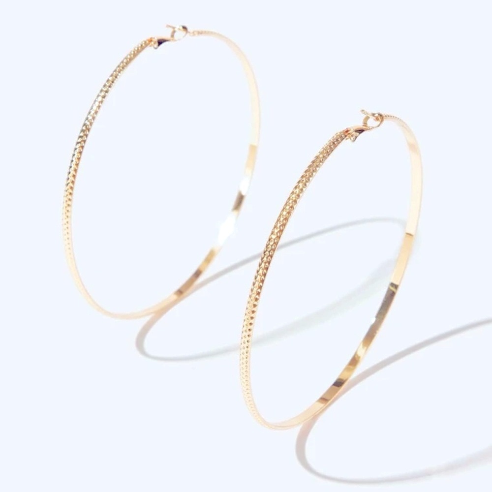 New Oversized Bohemian Handmade Diamond Cut Gold Maximalist Hoop Earrings - Picture 2 of 15